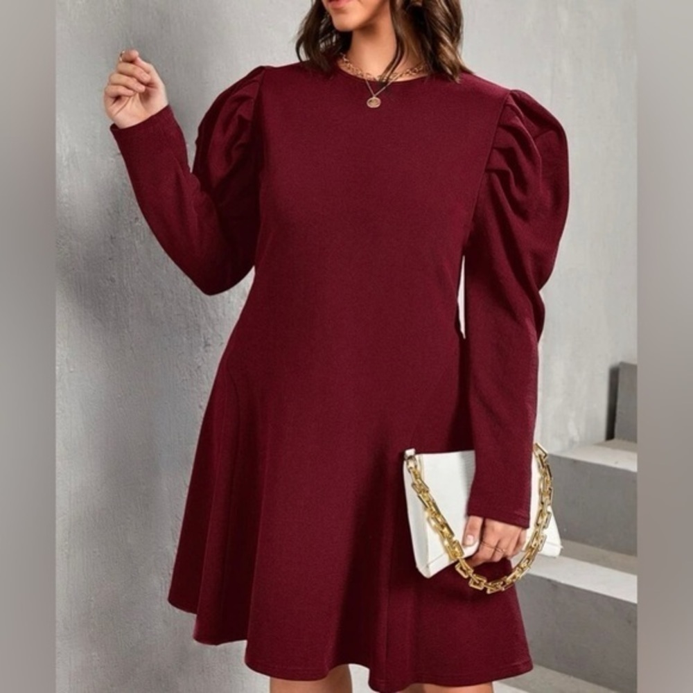 Burgundy Gigot Sleeve Dress Plus Size 3xl 18
